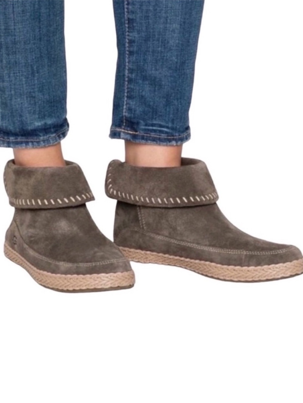UGG Varney Gray Suede Moccasin Booties Boho Ankle Boots Women's Size 8